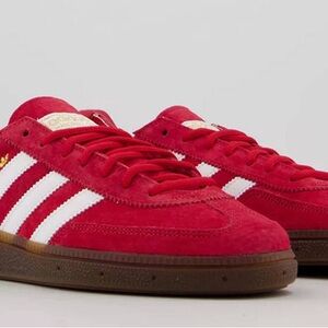 Adidas Spezial Red Suede Trainers with White Stripes